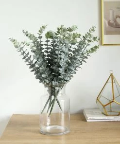 HIER_1220 Artificial Plants 30 Stems | 17" Tall Faux Eucalyptus Bushes Artificial Greenery Spray, Fake Eucalyptus Branches – Frosted Green