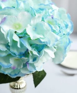 Silkflowersfactory Hydrangea Bush Artificial Silk Flowers - Blue