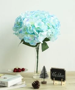 Silkflowersfactory Hydrangea Bush Artificial Silk Flowers - Blue