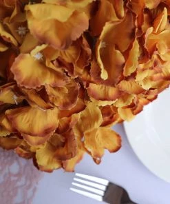 Silkflowersfactory Hydrangea Bush Artificial Silk Flowers - Gold Hydrangea Bushes