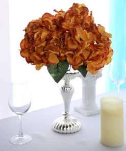 Silkflowersfactory Hydrangea Bush Artificial Silk Flowers - Gold Hydrangea Bushes