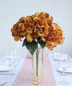 Silkflowersfactory Hydrangea Bush Artificial Silk Flowers - Gold Hydrangea Bushes