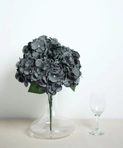 Silkflowersfactory Hydrangea Bush Artificial Silk Flowers - Charcoal Gray Hydrangea Bushes