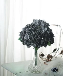 Silkflowersfactory Hydrangea Bush Artificial Silk Flowers - Charcoal Gray Hydrangea Bushes