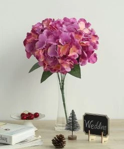 Silkflowersfactory Hydrangea Bush Artificial Silk Flowers - Lavender / Pink Hydrangea Bushes