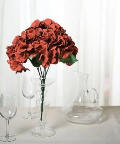 Silkflowersfactory Hydrangea Bush Artificial Silk Flowers - Burgundy Hydrangea Bushes