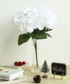 Silkflowersfactory Hydrangea Bushes Hydrangea Bush Artificial Silk Flowers - White