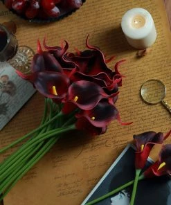 HIER_1400 20 Pack | 14" Tall | Artificial Calla Lily Flowers | Real Touch Flowers - Burgundy Craft Supplies