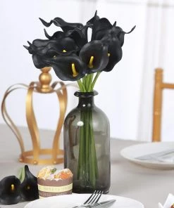 HIER_1400 Craft Supplies 20 Pack | 14" Tall | Artificial Calla Lily Flowers | Real Touch Flowers - Black