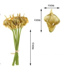HIER_1400 10 Pack - 14" Metallic Gold Artificial Calla Lily Flower Stems, Calla Lily Wedding Bouquet Stems 21 HIER_1400 10 Pack - 14
