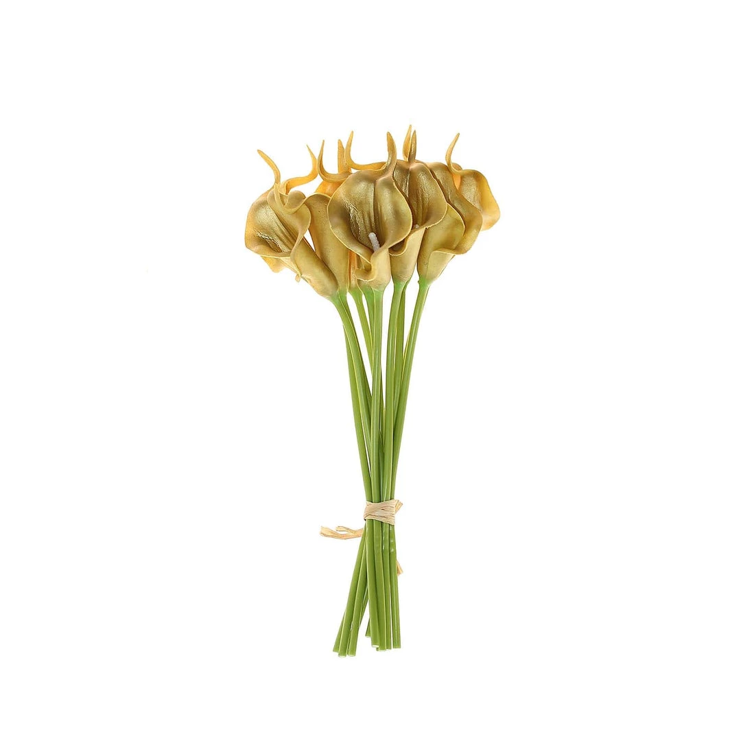 HIER_1400 10 Pack - 14" Metallic Gold Artificial Calla Lily Flower Stems, Calla Lily Wedding Bouquet Stems 5 HIER_1400 10 Pack - 14" Metallic Gold Artificial Calla Lily Flower Stems, Calla Lily Wedding Bouquet Stems