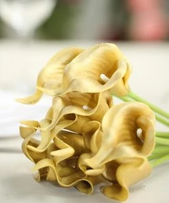 HIER_1400 10 Pack - 14" Metallic Gold Artificial Calla Lily Flower Stems, Calla Lily Wedding Bouquet Stems 19 HIER_1400 10 Pack - 14