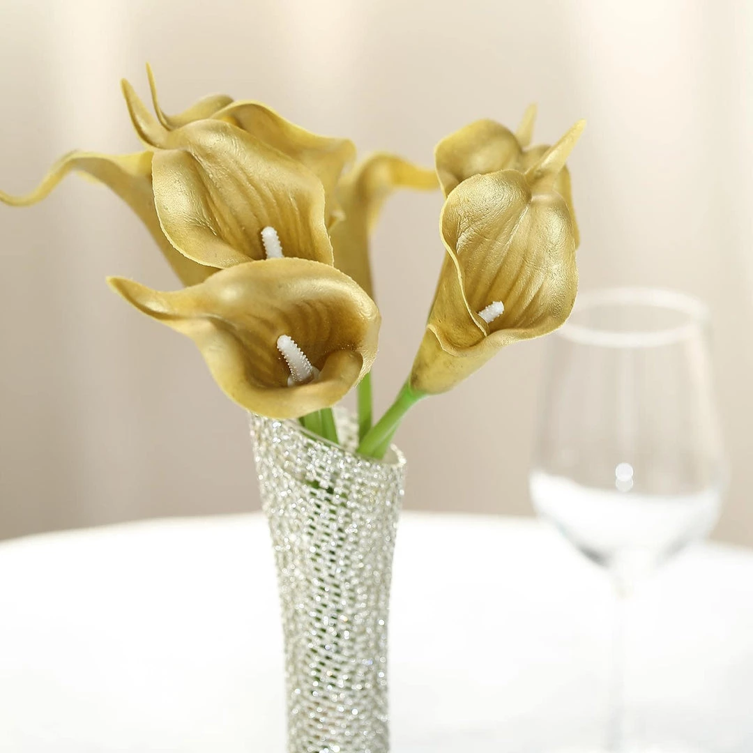 HIER_1400 10 Pack - 14" Metallic Gold Artificial Calla Lily Flower Stems, Calla Lily Wedding Bouquet Stems 11 HIER_1400 10 Pack - 14" Metallic Gold Artificial Calla Lily Flower Stems, Calla Lily Wedding Bouquet Stems
