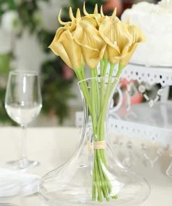 HIER_1400 10 Pack - 14" Metallic Gold Artificial Calla Lily Flower Stems, Calla Lily Wedding Bouquet Stems