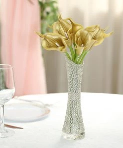 HIER_1400 10 Pack - 14" Metallic Gold Artificial Calla Lily Flower Stems, Calla Lily Wedding Bouquet Stems 17 HIER_1400 10 Pack - 14