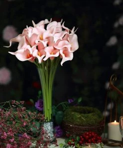 HIER_1400 20 Pack | 14" Tall | Artificial Calla Lily Flowers | Real Touch Flowers - Pink Craft Supplies