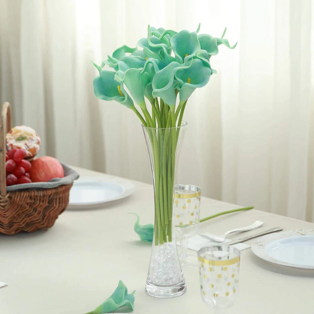 HIER_1400 Craft Supplies 20 Pack | 14" Tall | Artificial Calla Lily Flowers | Real Touch Flowers - Turquoise 7 HIER_1400 Craft Supplies 20 Pack | 14" Tall | Artificial Calla Lily Flowers | Real Touch Flowers - Turquoise