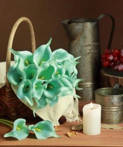 HIER_1400 Craft Supplies 20 Pack | 14" Tall | Artificial Calla Lily Flowers | Real Touch Flowers - Turquoise