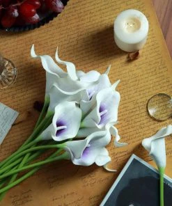 HIER_1400 20 Pack | 14" Tall | Artificial Calla Lily Flowers | Real Touch Flowers - White/Purple Craft Supplies