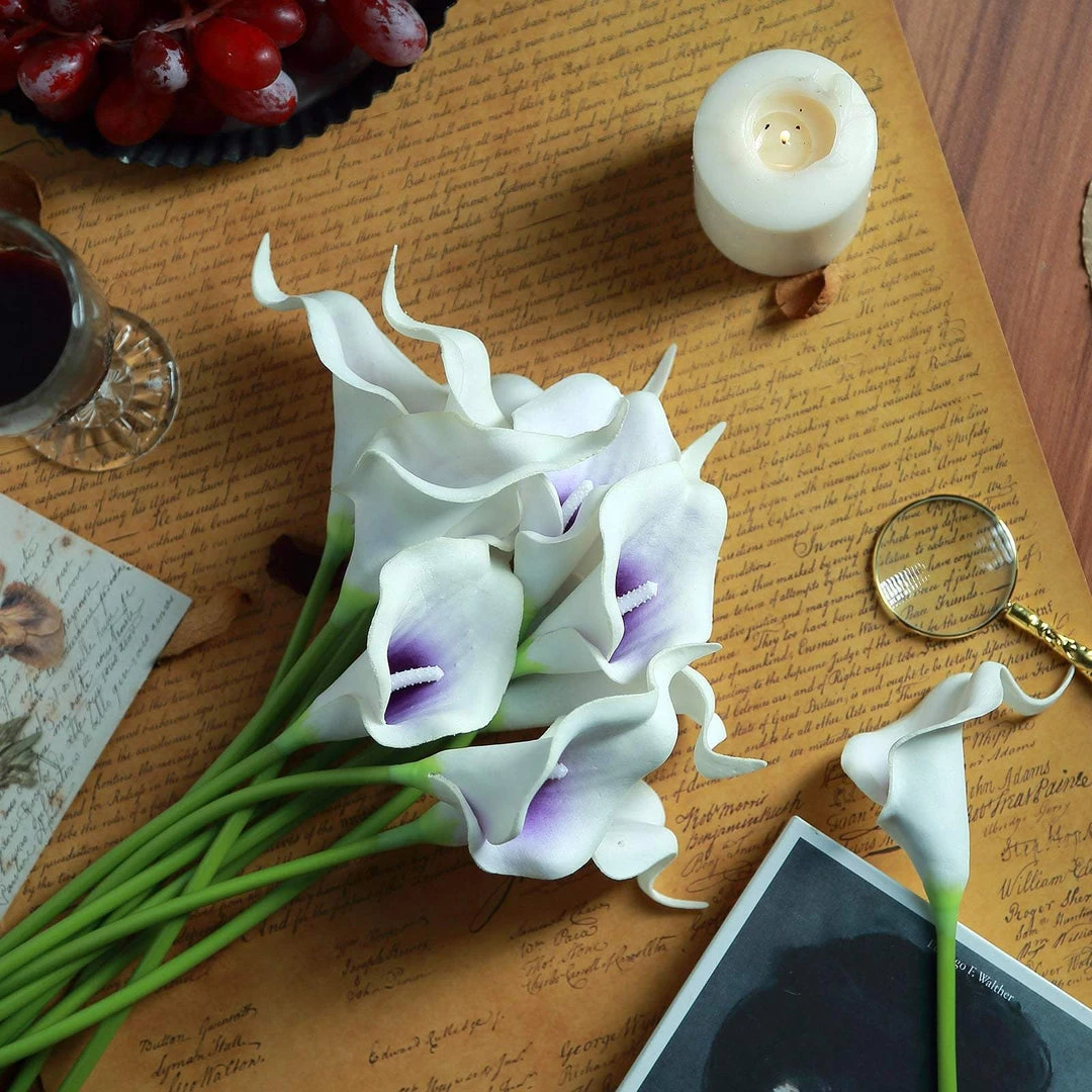 HIER_1400 20 Pack | 14" Tall | Artificial Calla Lily Flowers | Real Touch Flowers - White/Purple Craft Supplies 3 HIER_1400 20 Pack | 14" Tall | Artificial Calla Lily Flowers | Real Touch Flowers - White/Purple Craft Supplies