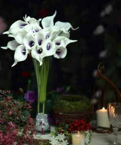 HIER_1400 20 Pack | 14" Tall | Artificial Calla Lily Flowers | Real Touch Flowers - White/Purple Craft Supplies