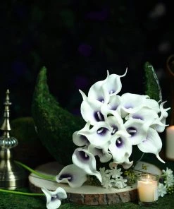 HIER_1400 20 Pack | 14" Tall | Artificial Calla Lily Flowers | Real Touch Flowers - White/Purple Craft Supplies 20 HIER_1400 20 Pack | 14