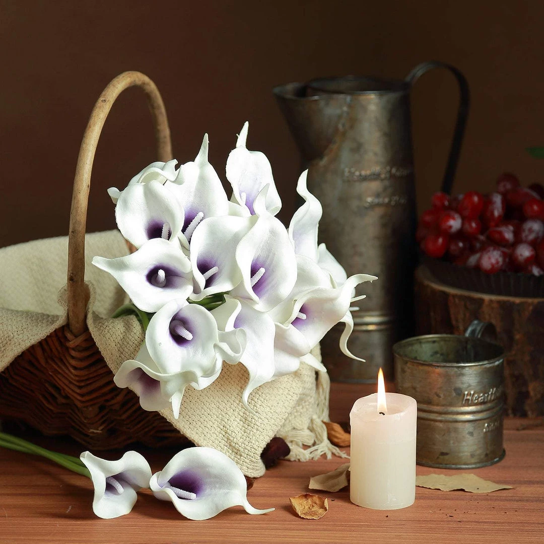 HIER_1400 20 Pack | 14" Tall | Artificial Calla Lily Flowers | Real Touch Flowers - White/Purple Craft Supplies 10 HIER_1400 20 Pack | 14" Tall | Artificial Calla Lily Flowers | Real Touch Flowers - White/Purple Craft Supplies