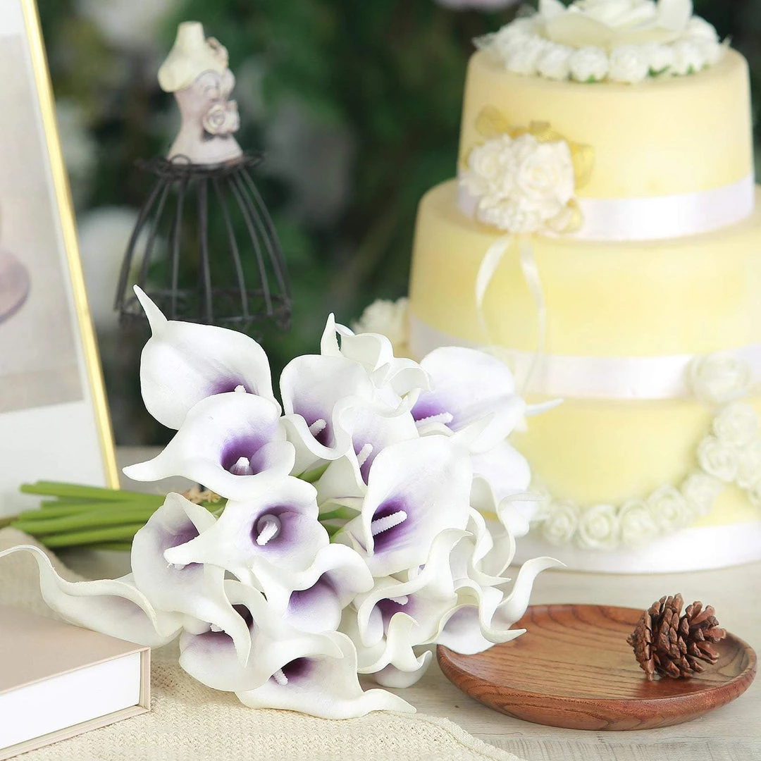 HIER_1400 20 Pack | 14" Tall | Artificial Calla Lily Flowers | Real Touch Flowers - White/Purple Craft Supplies 14 HIER_1400 20 Pack | 14" Tall | Artificial Calla Lily Flowers | Real Touch Flowers - White/Purple Craft Supplies