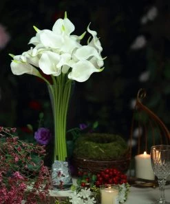 HIER_1400 20 Pack | 14" Tall | Artificial Calla Lily Flowers | Real Touch Flowers - White