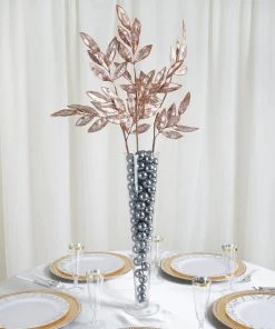 HIER_5120 2 Pack | 28" Blush | Rose Gold Artificial Glittered Bay Leaf Display Filler Floral Decoration