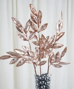 HIER_5120 2 Pack | 28" Blush | Rose Gold Artificial Glittered Bay Leaf Display Filler Floral Decoration