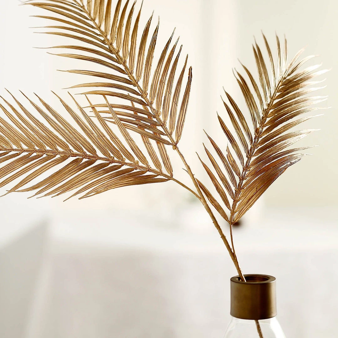 HIER_5120 Pack Of 2 | 32" Metallic Gold Artificial Palm Leaf Spray, Vase Filler Wedding Floral Decoration Artificial Plants 14 HIER_5120 Pack Of 2 | 32" Metallic Gold Artificial Palm Leaf Spray, Vase Filler Wedding Floral Decoration Artificial Plants