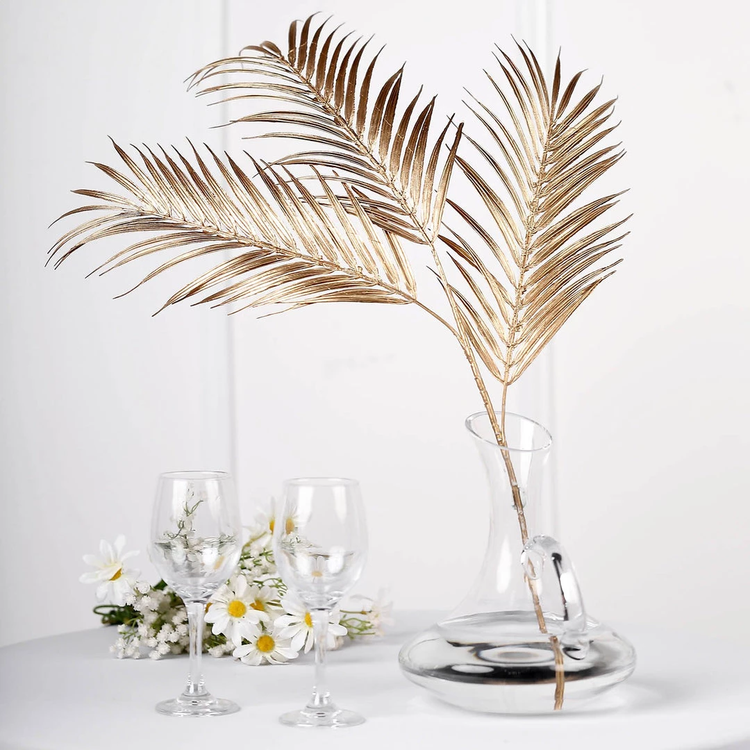 HIER_5120 Pack Of 2 | 32" Metallic Gold Artificial Palm Leaf Spray, Vase Filler Wedding Floral Decoration Artificial Plants 15 HIER_5120 Pack Of 2 | 32" Metallic Gold Artificial Palm Leaf Spray, Vase Filler Wedding Floral Decoration Artificial Plants