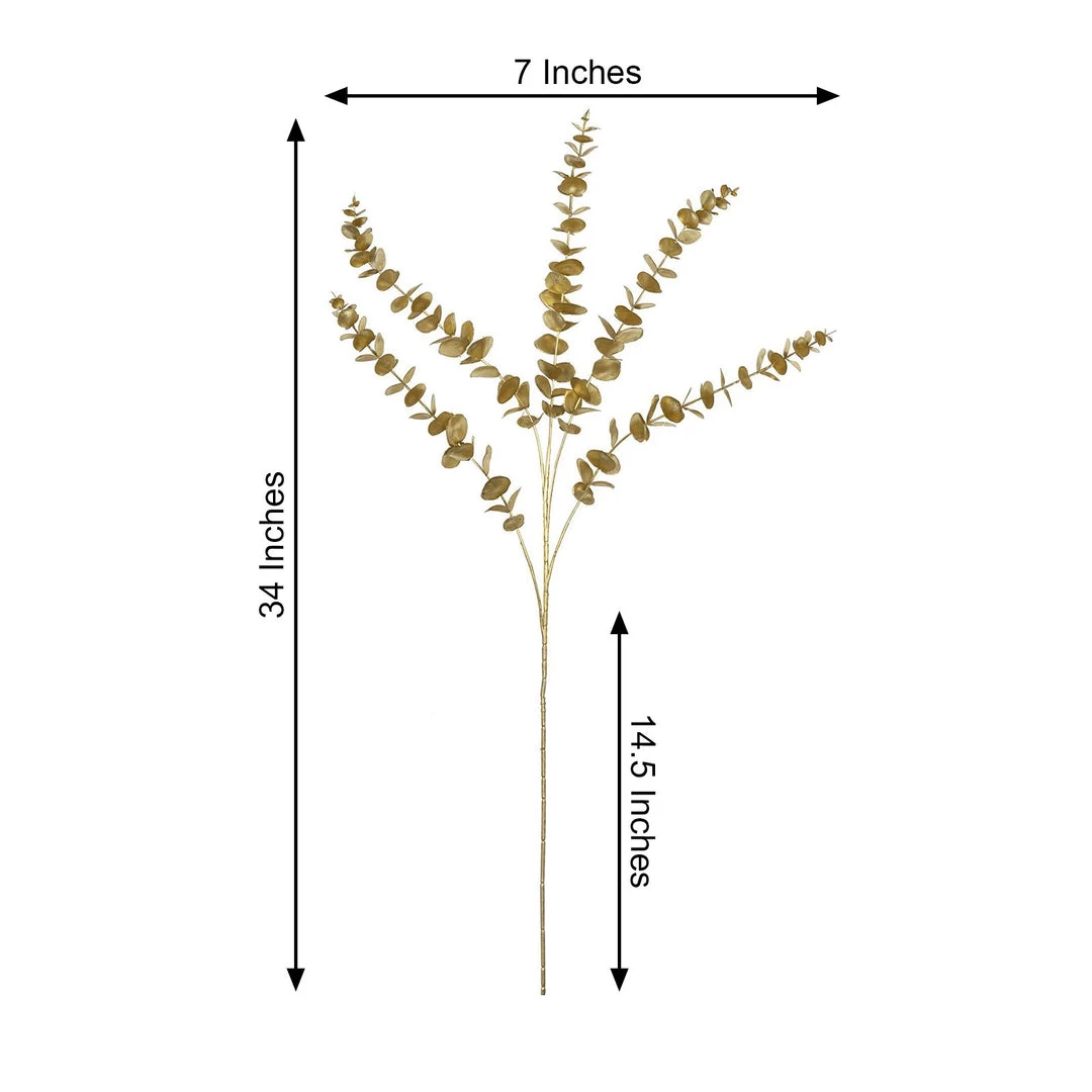 HIER_5120 Artificial Plants Pack Of 2 | 34" Metallic Gold Artificial Eucalyptus Leaf Spray, Vase Filler Wedding Floral Decoration 8 HIER_5120 Artificial Plants Pack Of 2 | 34" Metallic Gold Artificial Eucalyptus Leaf Spray, Vase Filler Wedding Floral Decoration