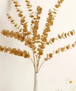 HIER_5120 Artificial Plants Pack Of 2 | 34" Metallic Gold Artificial Eucalyptus Leaf Spray, Vase Filler Wedding Floral Decoration 32 HIER_5120 Artificial Plants Pack Of 2 | 34
