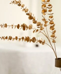 HIER_5120 Artificial Plants Pack Of 2 | 34" Metallic Gold Artificial Eucalyptus Leaf Spray, Vase Filler Wedding Floral Decoration 26 HIER_5120 Artificial Plants Pack Of 2 | 34