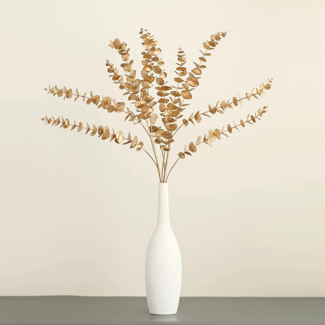 HIER_5120 Artificial Plants Pack Of 2 | 34" Metallic Gold Artificial Eucalyptus Leaf Spray, Vase Filler Wedding Floral Decoration 4 HIER_5120 Artificial Plants Pack Of 2 | 34" Metallic Gold Artificial Eucalyptus Leaf Spray, Vase Filler Wedding Floral Decoration