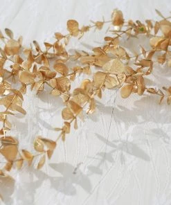 HIER_5120 Artificial Plants 56" Metallic Gold Artificial Eucalyptus Leaf Garland, Artificial Vines Wedding Floral Decoration 21 HIER_5120 Artificial Plants 56