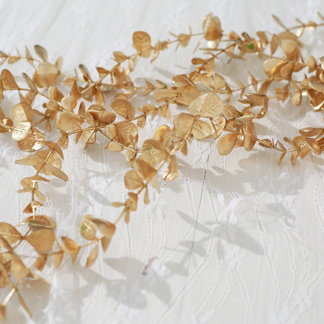 HIER_5120 Artificial Plants 56" Metallic Gold Artificial Eucalyptus Leaf Garland, Artificial Vines Wedding Floral Decoration 11 HIER_5120 Artificial Plants 56" Metallic Gold Artificial Eucalyptus Leaf Garland, Artificial Vines Wedding Floral Decoration