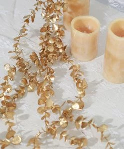 HIER_5120 Artificial Plants 56" Metallic Gold Artificial Eucalyptus Leaf Garland, Artificial Vines Wedding Floral Decoration