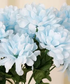 Silkflowersfactory Small Chrysanthemum Bush Artificial Silk Flowers - Blue
