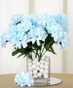Silkflowersfactory Small Chrysanthemum Bush Artificial Silk Flowers - Blue