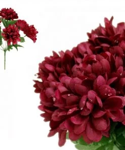 Silkflowersfactory Small Chrysanthemum Bush Artificial Silk Flowers - Burgundy