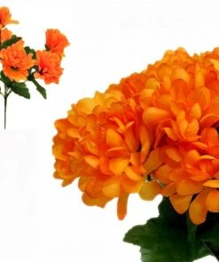 Silkflowersfactory Chrysanthemums Small Chrysanthemum Bush Artificial Silk Flowers - Orange 7 Silkflowersfactory Chrysanthemums Small Chrysanthemum Bush Artificial Silk Flowers - Orange
