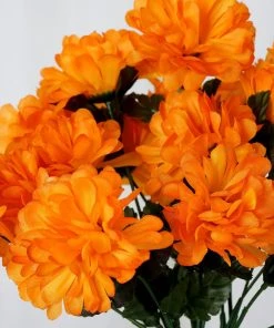 Silkflowersfactory Chrysanthemums Small Chrysanthemum Bush Artificial Silk Flowers - Orange