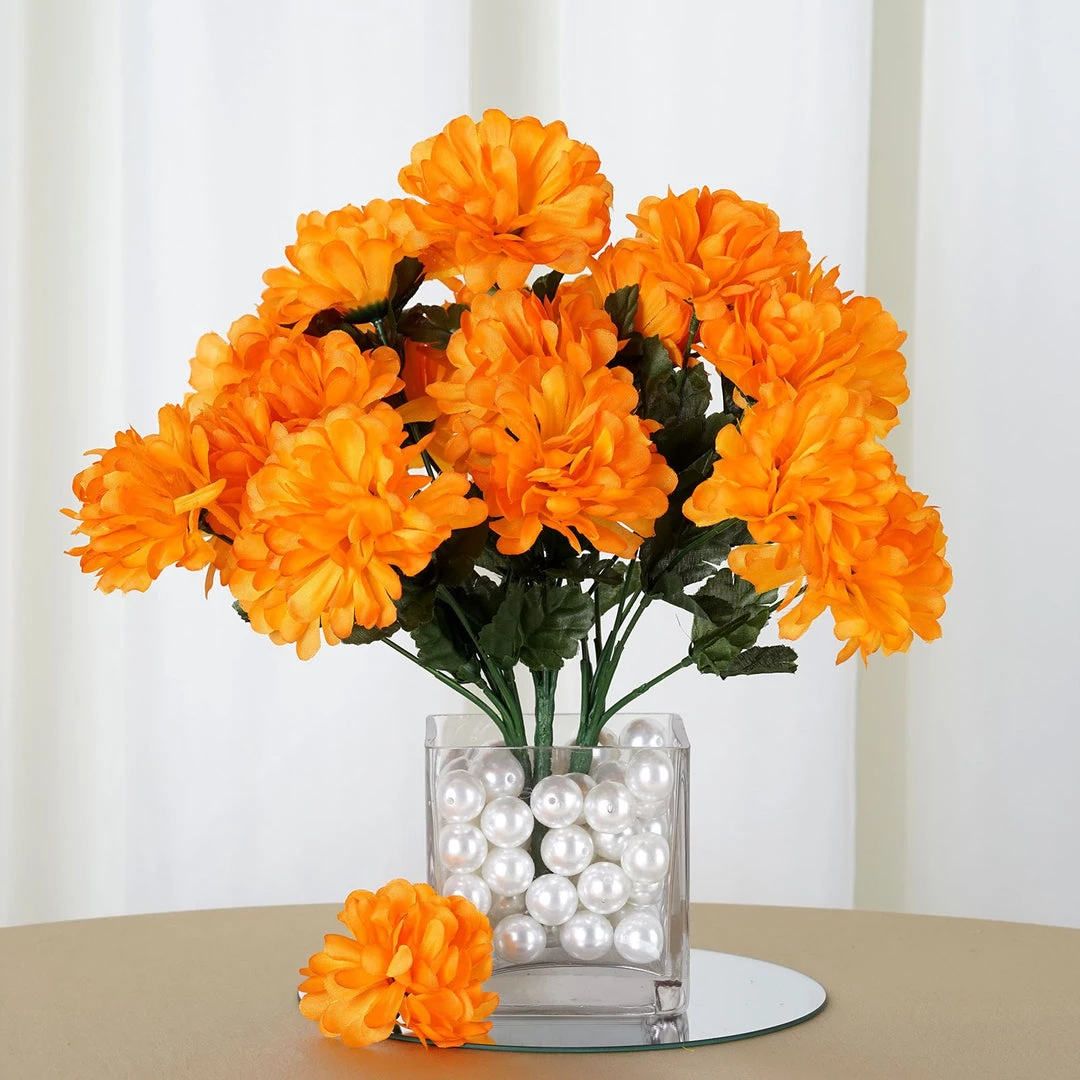 Silkflowersfactory Chrysanthemums Small Chrysanthemum Bush Artificial Silk Flowers - Orange 3 Silkflowersfactory Chrysanthemums Small Chrysanthemum Bush Artificial Silk Flowers - Orange