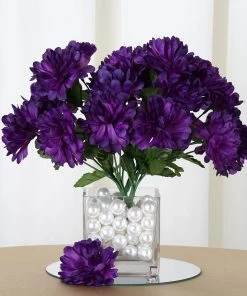 Silkflowersfactory Small Chrysanthemum Bush Artificial Silk Flowers - Purple Chrysanthemums