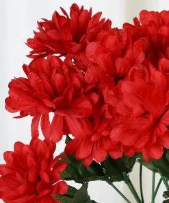 Silkflowersfactory Chrysanthemums Small Chrysanthemum Bush Artificial Silk Flowers - Red