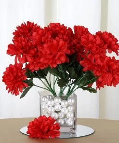 Silkflowersfactory Chrysanthemums Small Chrysanthemum Bush Artificial Silk Flowers - Red