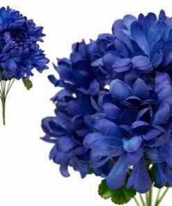 Silkflowersfactory Chrysanthemums Small Chrysanthemum Bush Artificial Silk Flowers - Royal Blue